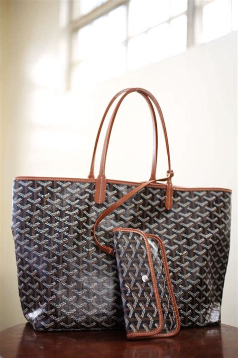 goyard saint louis tote black with tan straps